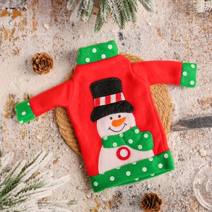 Christmas Wine Bottle Cover Knitted Mini Sweater And Hat Snowman Pattern For Holiday Dinner Table Decoration