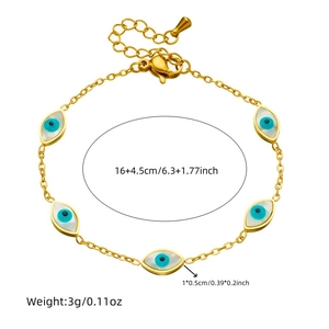Bracciale a catena dorata con ciondoli occhio blu e dimensioni 16+4,5 cm