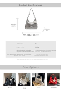 Detailed size chart and multi-color options for versatile PU leather tote backpack