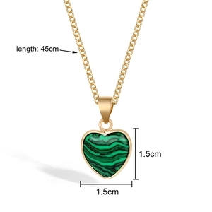 Minimalist gold necklace with heart green malachite pendant and 45cm chain dimensions