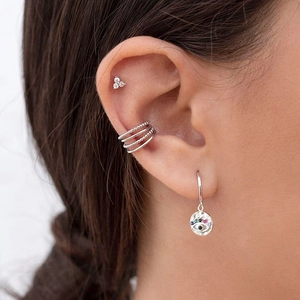 Evil eye hoop earrings with colorful zircon and layered ear cuff set in silver finish