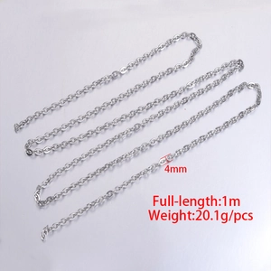 Durable 4mm stainless steel flat O-link chain for jewelry making, 1 meter long