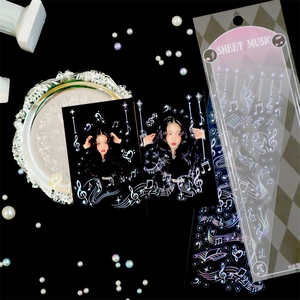 Holographic laser silver music notes stickers with shiny sheet music patterns for decoration