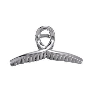 Polished silver heart-shaped shark hair claw clip with a sleek metallic mirror finish