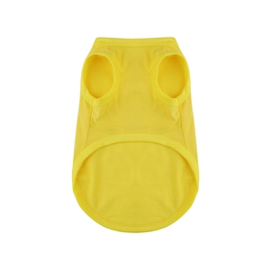 Close-up of lightweight yellow cotton pet vest with sleeveless design and soft texture