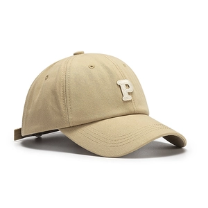 Classic khaki baseball cap with white embroidered P letter and adjustable strap