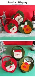 Dettaglio di sacchetti regalo di Natale in feltro a cuore con Babbo Natale 3D e renna