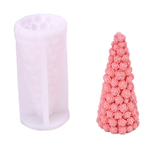 Moule en silicone pour bougie sapin de Noël avec roses pour savon et plâtre