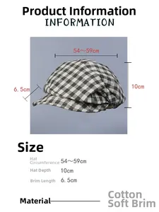 Detailed size parameters of the green plaid cotton flat cap with soft brim