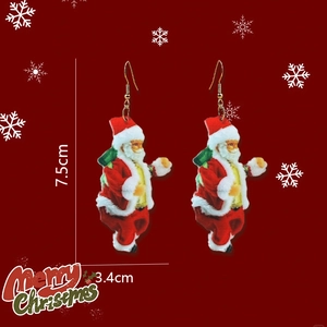Cartoon Santa Claus acrylic drop earrings with metal hooks and 7.5cm size detail