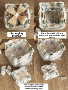Space-saving nesting design of lighted Christmas gift boxes with berries and bows