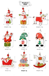 Größen- und Gewichtsdetails für Holz-Weihnachtsanhänger wie Weihnachtsmann und Rentier