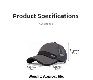 Detail view of quick-dry baseball cap with breathable mesh and dimension markings