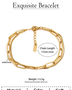 Detail view of gold double-layer chain bracelet with 17+3cm length and 4mm width specs