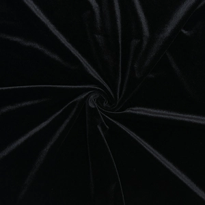 Close-up of soft black velvet fabric texture with elegant sheen and twisted folds