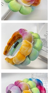 Detailed view of rainbow gradient velvet padded headbands with soft plush texture