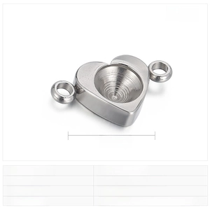 Macro detail of 9x8mm heart-shaped stainless steel jewelry connector with side loops