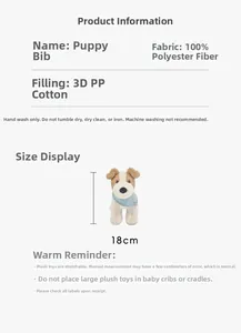Detail of 18cm Fox Terrier plush toy specifications and soft 100% polyester fabric info