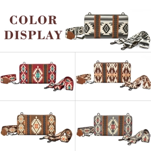 Five assorted bohemian tribal canvas crossbody bags with adjustable wide straps in grid view