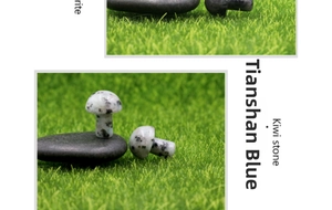 Polished kiwi stone mushroom figurines for garden decor and DIY craft projects