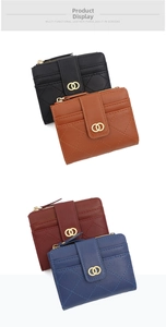 Quilted women wallets in four colors featuring zipper coin pockets and metal ring buckles