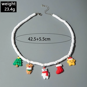 Detailed view of beaded Christmas necklace with colorful charms and size annotations