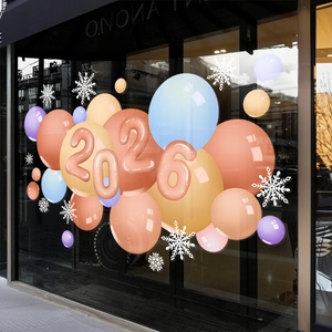 2026 New Year Christmas Window Stickers Static Cling PVC Decals Double Sided 3D Colorful Balloon Snowflakes Shop Home Decor