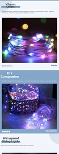 Waterproof flexible copper wire LED string lights with colorful DIY glowing effects