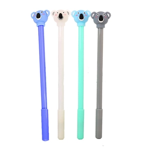 Set of four cute cartoon koala gel pens in pastel blue cream green and grey colors