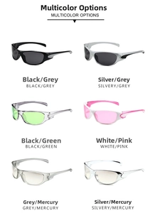Lunettes de soleil de sport Y2K multicolores présentées en grille 3x2 avec divers coloris
