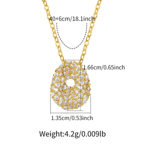 Detailed view of gold plated initial necklace showing pendant dimensions and chain length