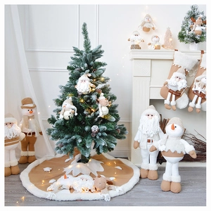 Christmas plush dolls set featuring gingerbread man and tree skirt in beige and brown tones