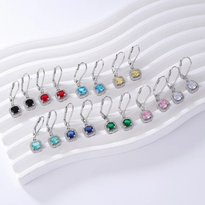 Elegant square zircon earrings set in multiple colors with lever-back silver clasp closure