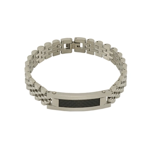 Bracelet homme en acier inoxydable avec insert en fibre de carbone noire et fermoir pliant