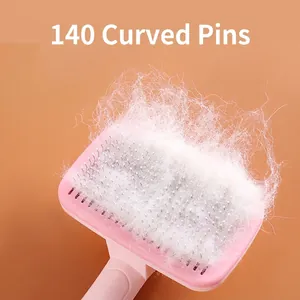Brosse de toilettage rose à 140 poils courbés pour l'élimination des poils de chat et chien