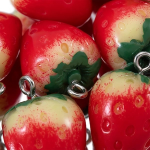 Red 15x22mm strawberry 3D resin pendant with silver ring for DIY jewelry making