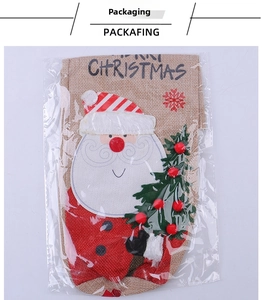 Linen Christmas wine bottle bag featuring Santa Claus and Merry Christmas embroidery