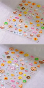 Detailed macro view of 5D embossed colorful cookie dessert nail art stickers TS-3775