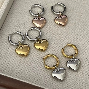 Boucles d'oreilles créoles cœur bicolores en acier inoxydable poli miroir
