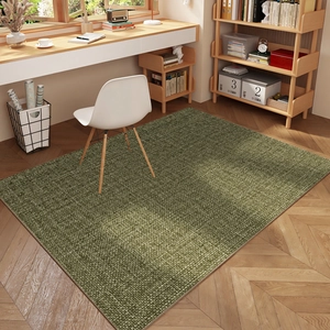 Japanese style green faux linen area rug with woven texture for living room and bedroom