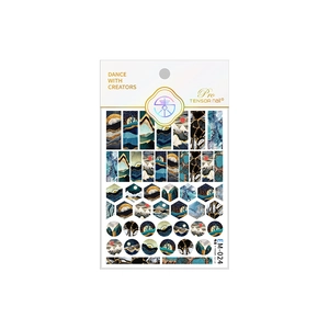 Metallic electro-gold nail art stickers with marble texture and geometric shapes EM-024