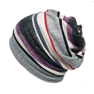 Unisex striped slouchy beanie with colorful horizontal knit pattern for daily wear