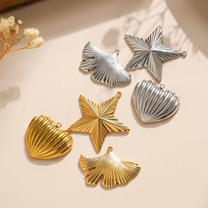 Gold and silver 304 stainless steel pendants in heart star and ginkgo leaf shapes