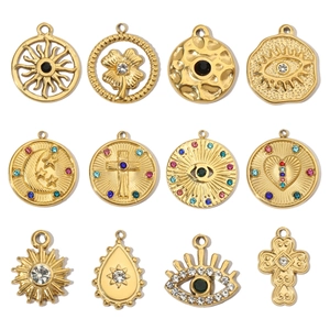 Evil Eye Heart Clover Pendants Charms Stainless Steel Rhinestone French Retro DIY Jewelry Making Accessories For Women