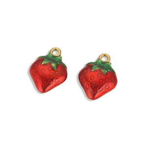 Pendentifs cerise 3D avec émail rouge et anneaux dorés pour la création de bijoux DIY