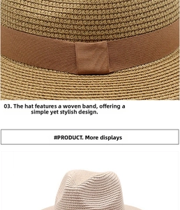 Dettaglio della trama in paglia intrecciata e nastro marrone su questo cappello