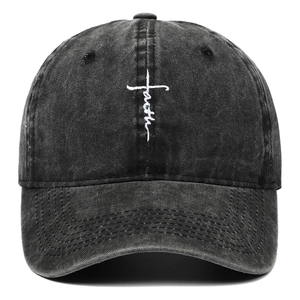 Faith Kreuz Stickerei Gewaschene Baumwolle Baseballkappe Vintage Verstellbarer Sonnenhut Herren Damen