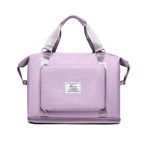 Bolsa de viaje color lila de gran capacidad con compartimento para zapatos y asas
