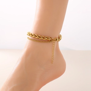 Fashionable double layered gold chain anklet for women with adjustable extender chain