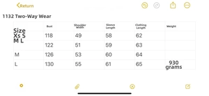 Tableau des tailles pour veste rétro en peau de mouton montrant les mesures détaillées